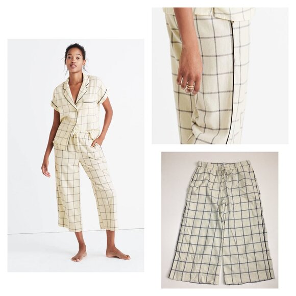 MADEWELL Sun Plaid Antique Cream Windowpane Flannel Bedtime Cropped Pajamas Pant - Picture 1 of 11